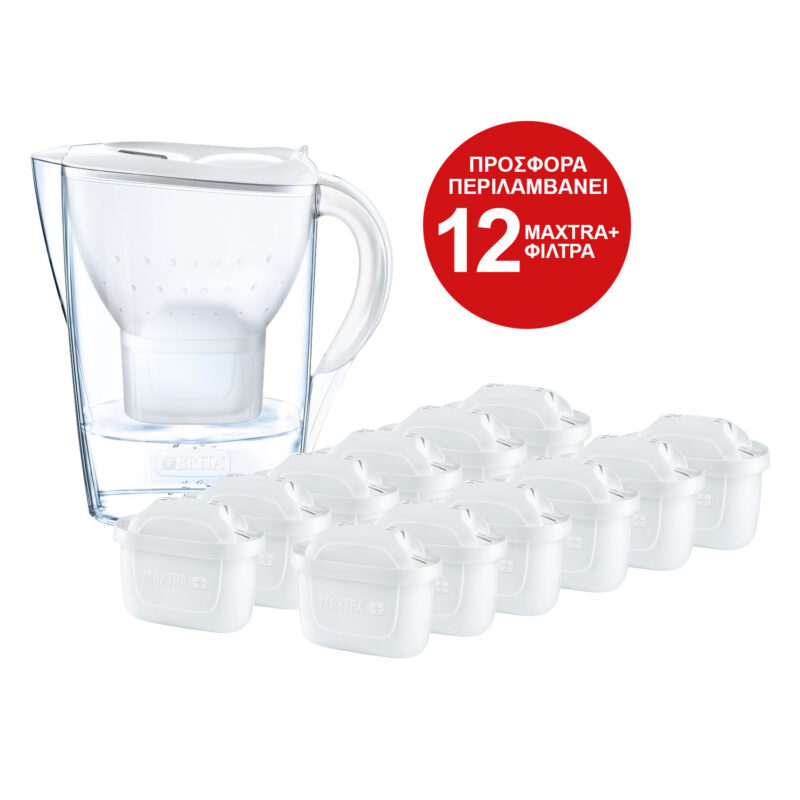 Brita Κανάτα Marella Cool White Πλαστική Με Καπάκι 2400ml και 12 φίλτρα