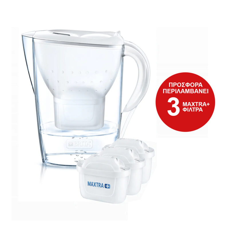 Brita Κανάτα Marella Cool White Πλαστική Με Καπάκι 2400ml και 3 φίλτρα