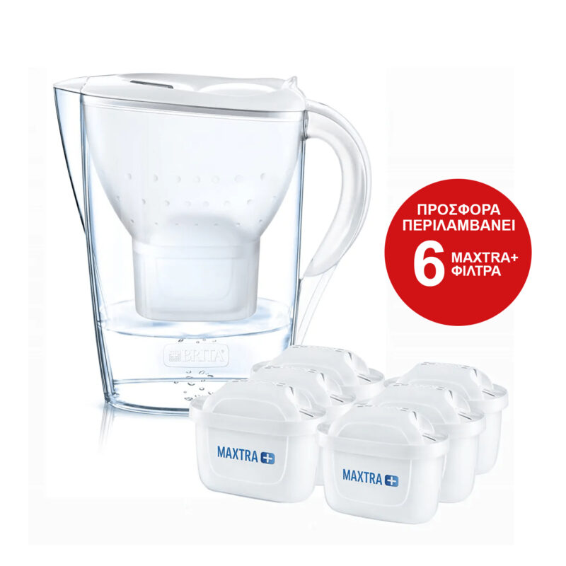 Brita Κανάτα Marella Cool White Πλαστική Με Καπάκι 2400ml και 6 φίλτρα