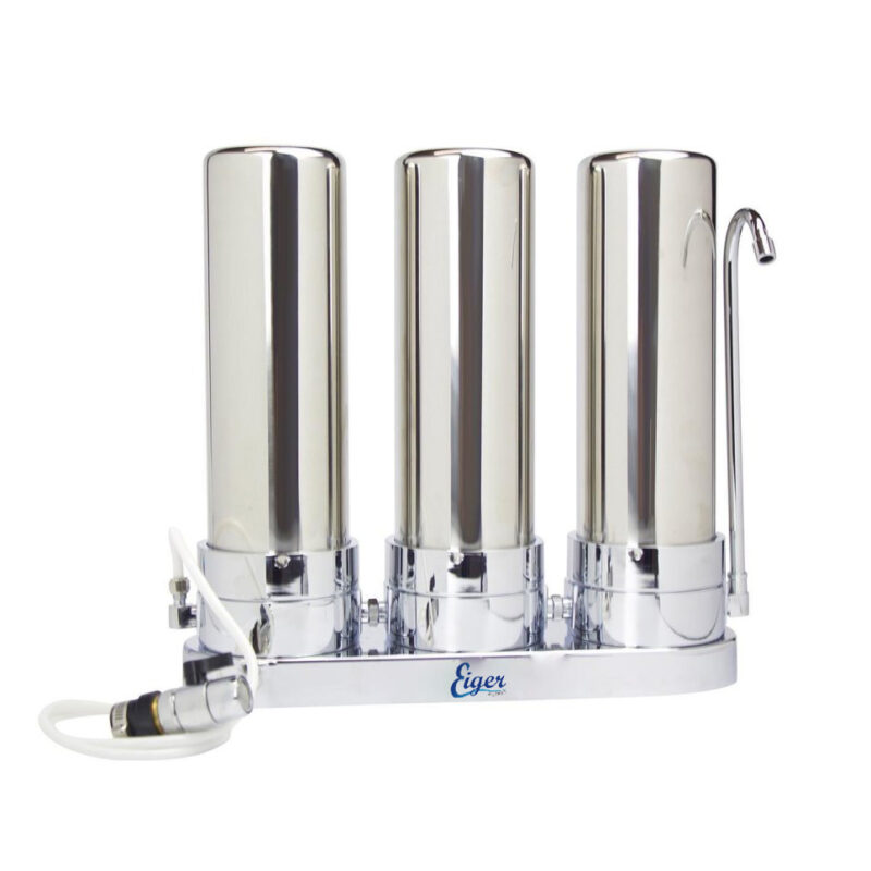 Eiger Stainless Steel Triple Countertop Water Filter Device with Faucet