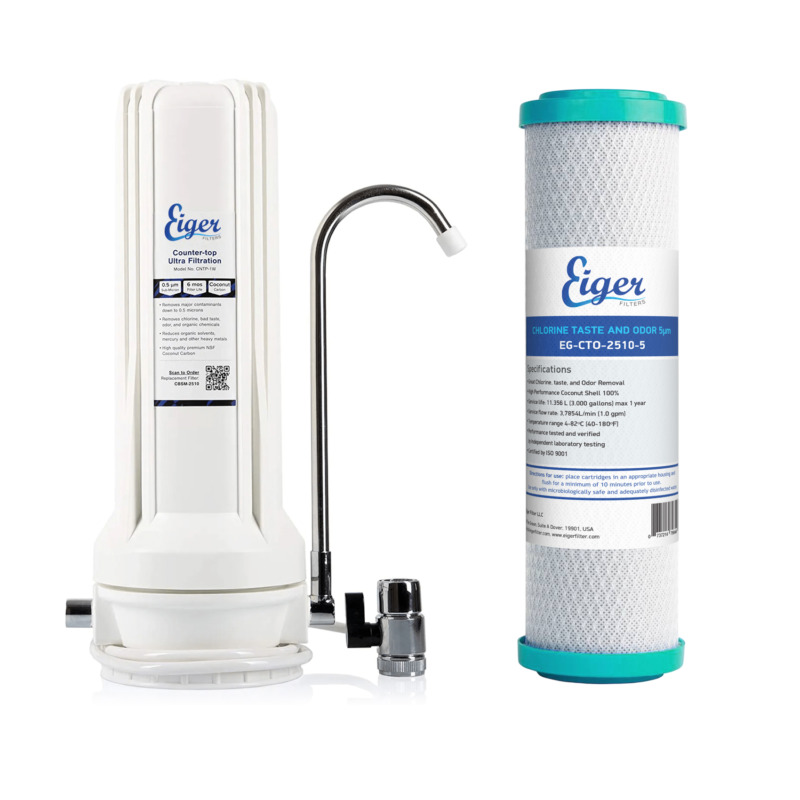 Λευκή μονή συσκευή φίλτρου νερού άνω πάγκου Eiger 5μm με ανταλλακτικό φίλτρο - Φίλτρα Νερού Άνω Πάγκου