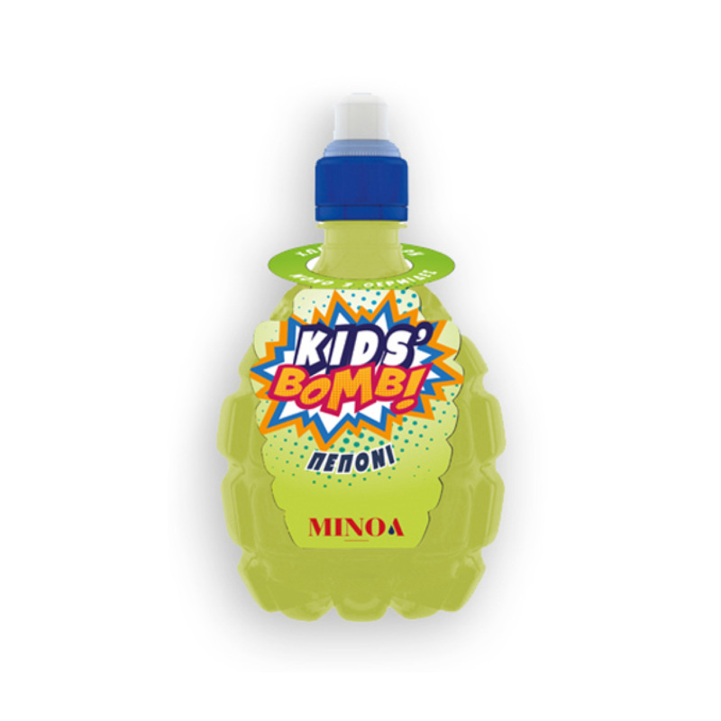 Ροφήματα Kids Bomb Πεπόνι 330ml - Συσκευασία 12 τεμάχια, χωρίς ζάχαρη, με μόλις 2 θερμίδες.
