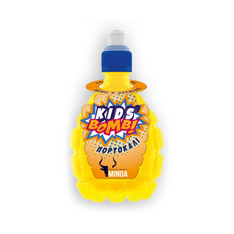 Ροφήματα Kids Bomb Πορτοκάλι 330ml - Συσκευασία 12 τεμάχια, χωρίς ζάχαρη, με μόλις 2 θερμίδες.