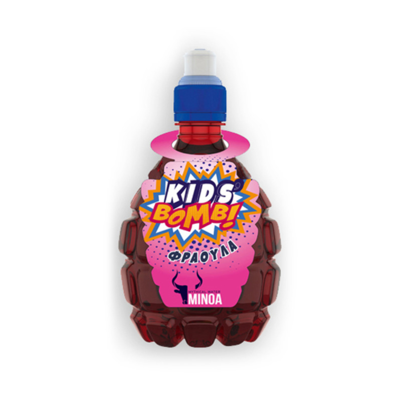 Πολυκαταναλωτικό ρόφημα Kids Bomb 330ml, φράουλα, χωρίς ζάχαρη, 12 τμχ, 2 θερμίδες/μερίδα.