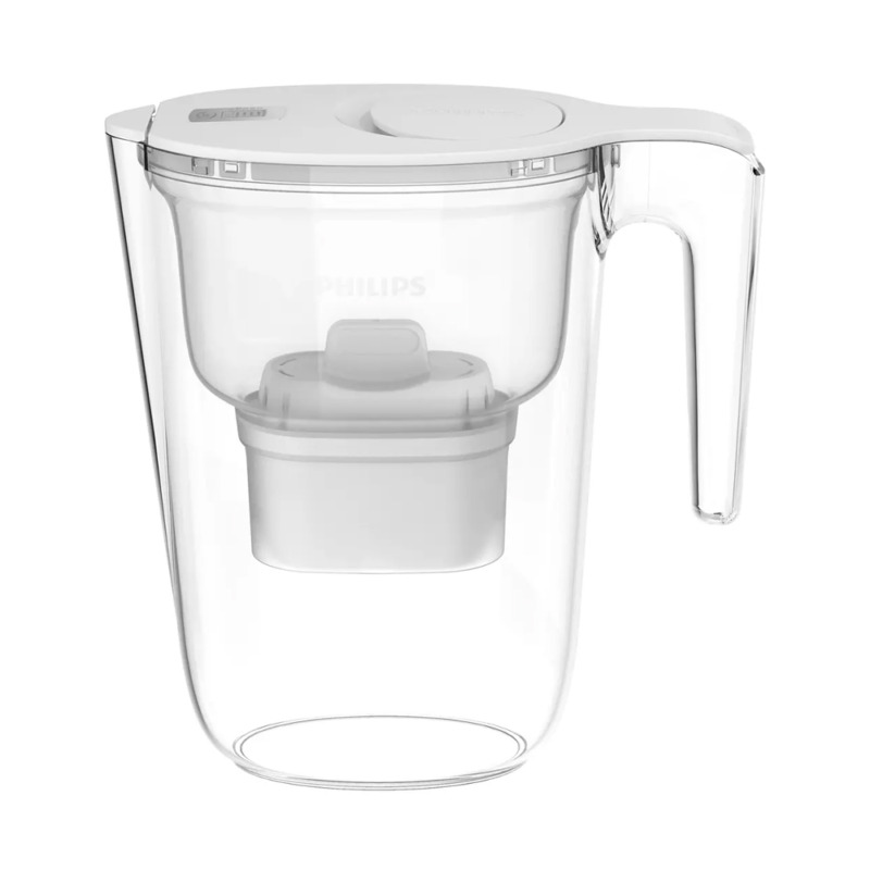 Κανάτα νερού Philips Micro X-Clean 2600ml λευκή με καπάκι. Φιλτράρει χλώριο και μικροπλαστικά. Ψηφιακός χρονοδιακόπτης και flip-top καπάκι.