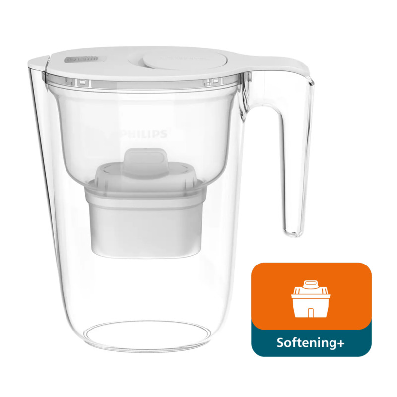 Κανάτα νερού Philips Micro X-Clean Λευκή 2600ml για αποσκλήρυνση & βελτίωση γεύσης, με ψηφιακό χρονοδιακόπτη.