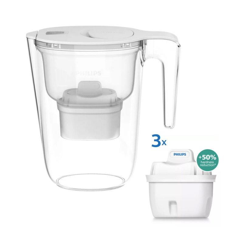 Κανάτα νερού Philips Λευκή 2600ml Micro X-Clean με φίλτρο, βελτιώνει γεύση νερού, ψηφιακό χρονοδιακόπτη.