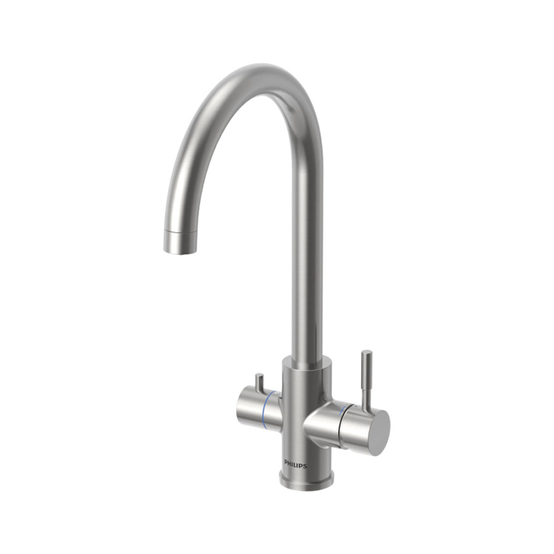 Ανοξείδωτη τρίοδη καμπυλωτή βρύση για φίλτρο νερού για μη φιλτραρισμένο ζεστό και κρύο νερό βρύσης και μία για φιλτραρισμένο κρύο νερό