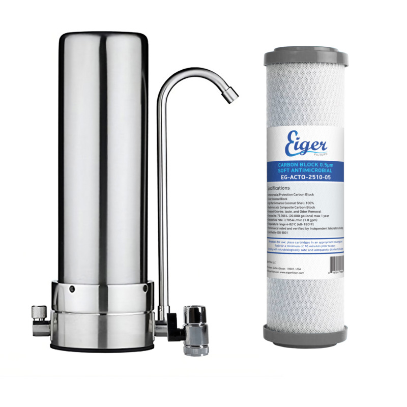 Εικόνα προϊόντος: Eiger Μονή Συσκευή Φίλτρου Νερού Άνω Πάγκου, Ανοξείδωτη, 0.5μm, Ασημί, Διάμετρος 2.5", Υλικό Ανοξείδωτο Ατσάλι.