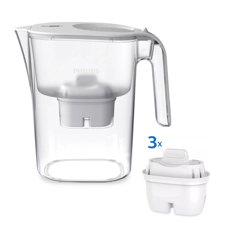 Philips Κανάτα AWP2953WHT Micro X Clean Λευκή Πλαστική Με Καπάκι 3400ml 3τεμ. Micro X Clean