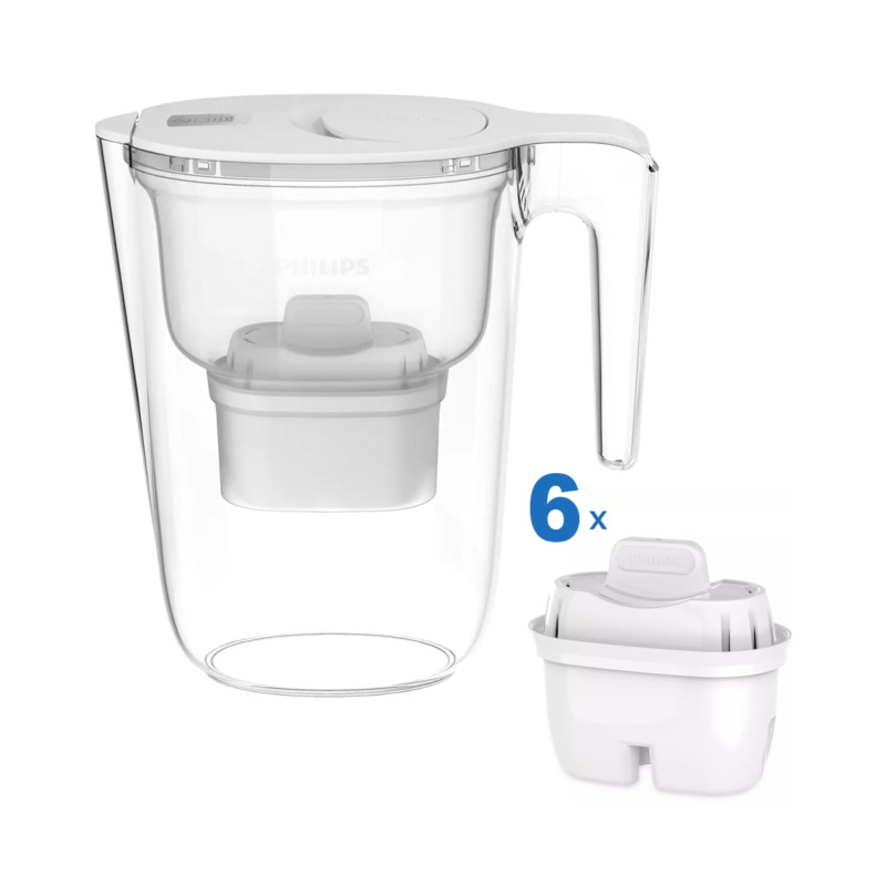 Philips Κανάτα AWP2933WHT6 Λευκή Πλαστική Με Καπάκι 2600ml 6τεμ. Micro X Clean